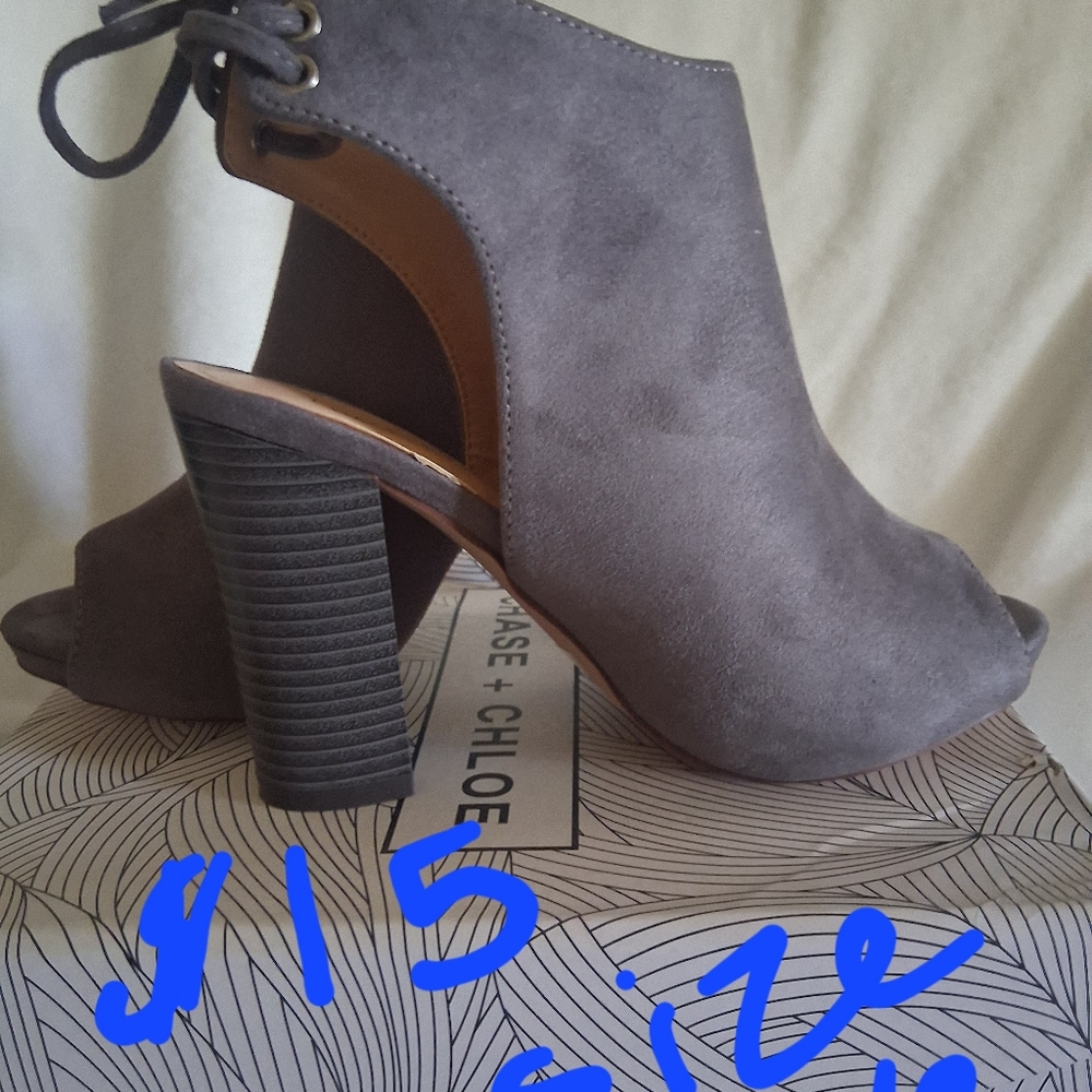 Chloe Gray Heeled Boots with Lace-Up Detail